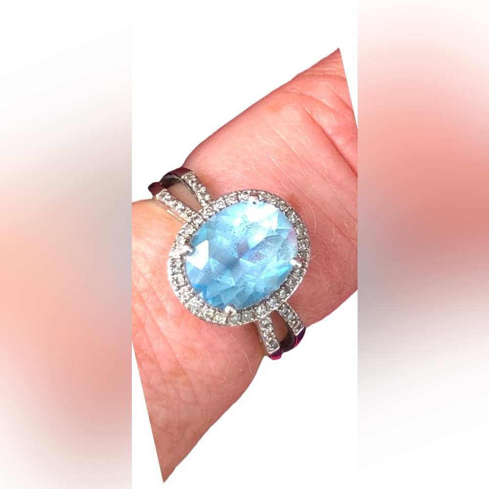 Stunning 14k Diamonds & Topaz ring over 5TCW! cocktail dinner YG